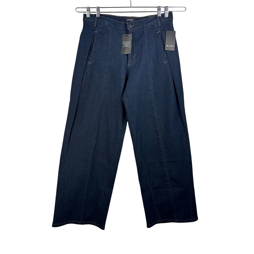 BCBG Wide Leg Jeans sz 14 Dark Wash High Rise Pleated money relaxed chic